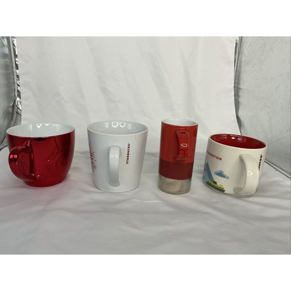 VTG STARBUCKS RED 4 MUG CUP LOT FIREWORK CHRISTMAS WASHINGTON - Picture 3 of 8